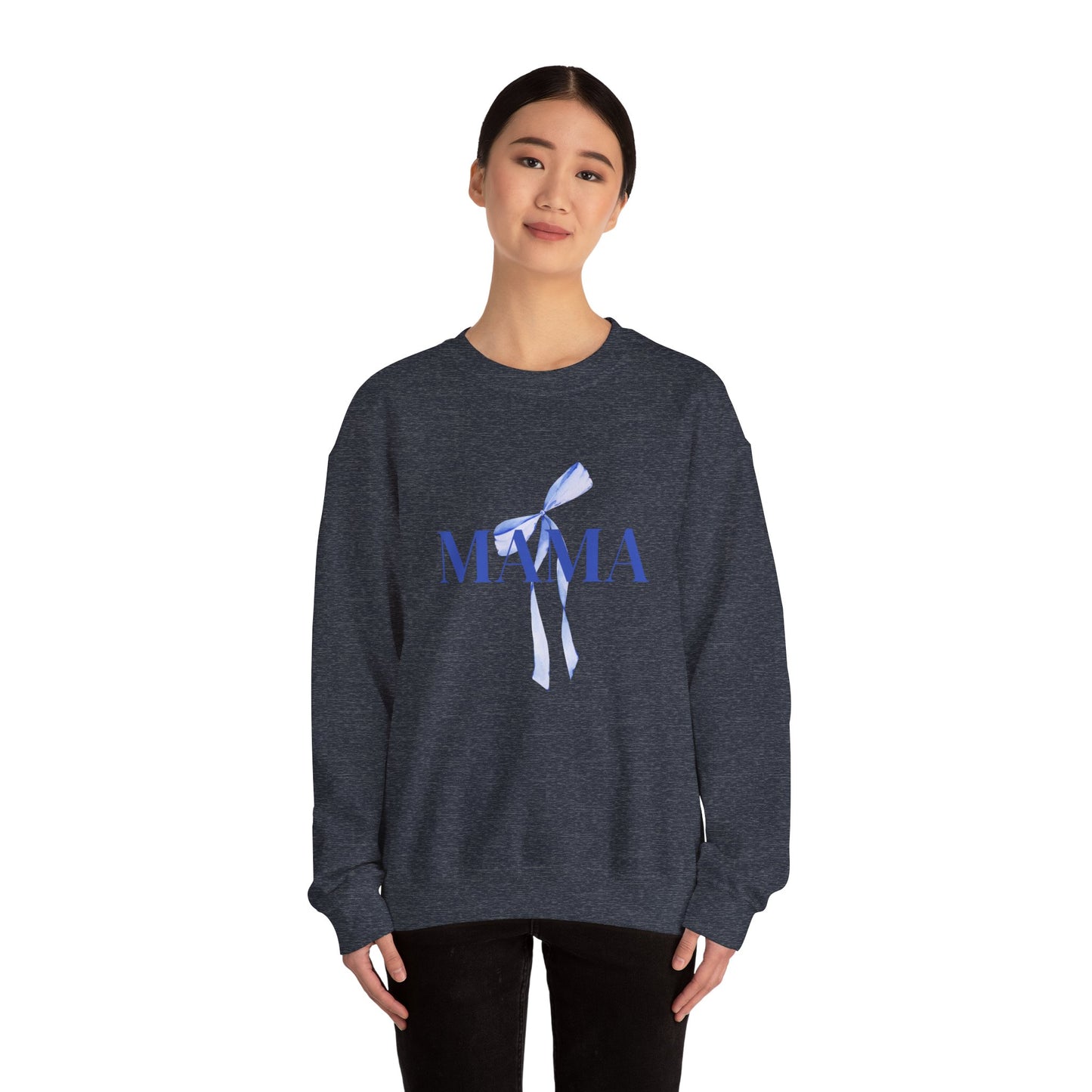 Mama Blue Bow Sweatshirt - Stylish Unisex Heavy Blend™ Crewneck for Moms